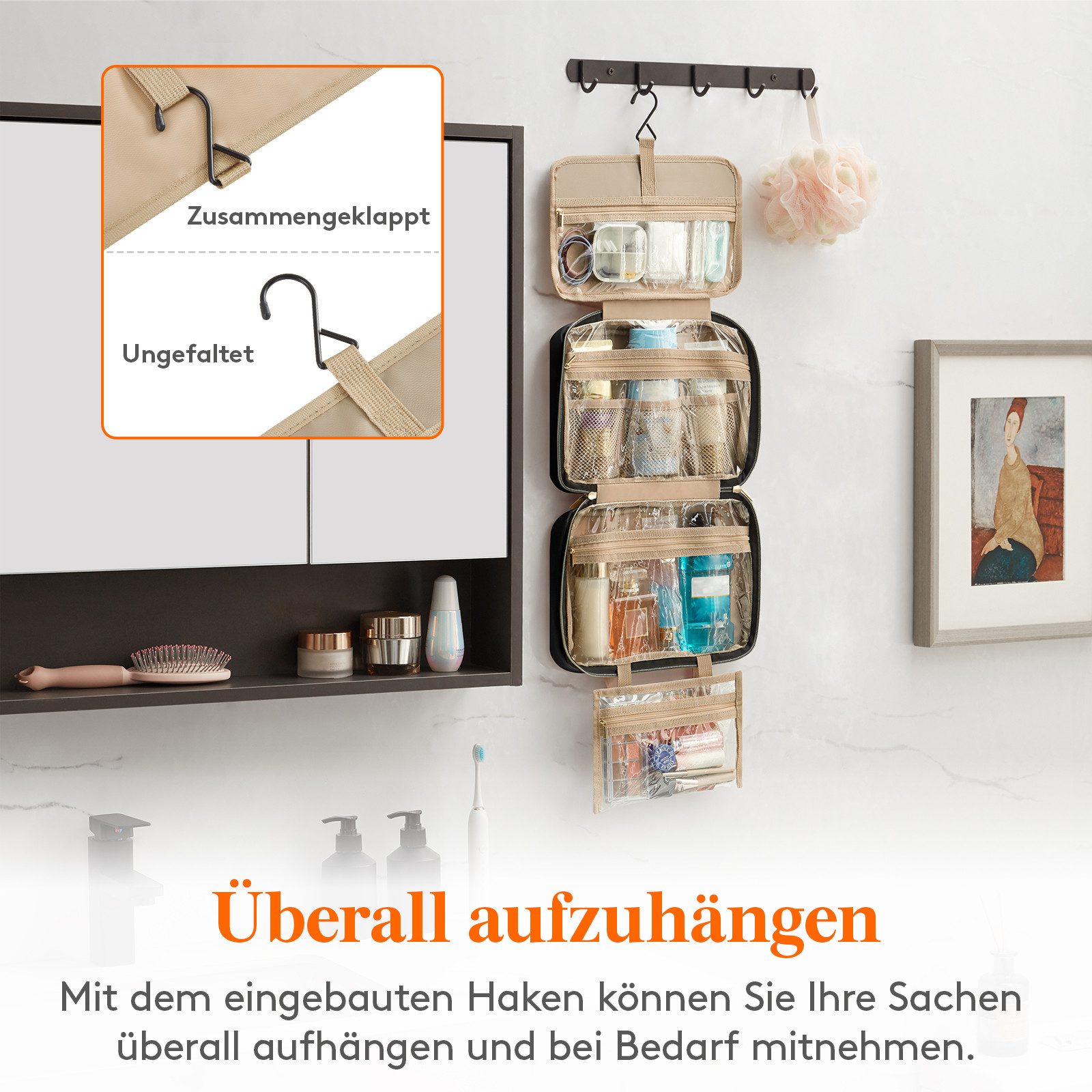 Lifewit Kulturbeutel Reise Kulturbeutel,Kosmetiktasche Kulturtasche zum Aufhängen Organizer (Packung, 1-tlg., 8L,B/H/T 32/23/10.5 cm, 4L,B/H/T 28/19/7.5 cm), Spritzwassergeschützt