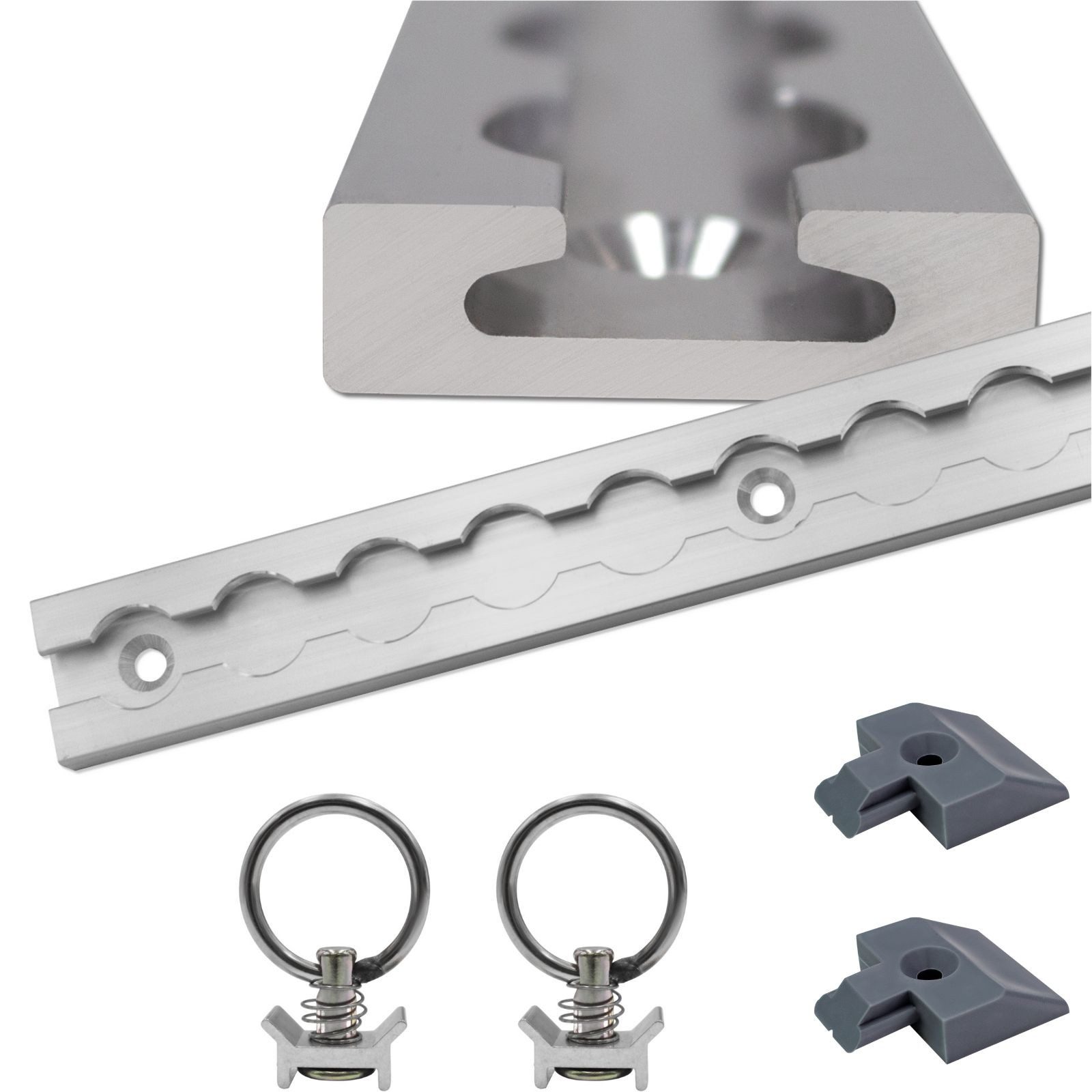 solidpro Spanngurt Airlineschiene 0,5 Meter eckig silber mit 2x Ösen und 2x Endkappen (Set, 1-St., mit 2 Zurrösen & 2 Endkappen)