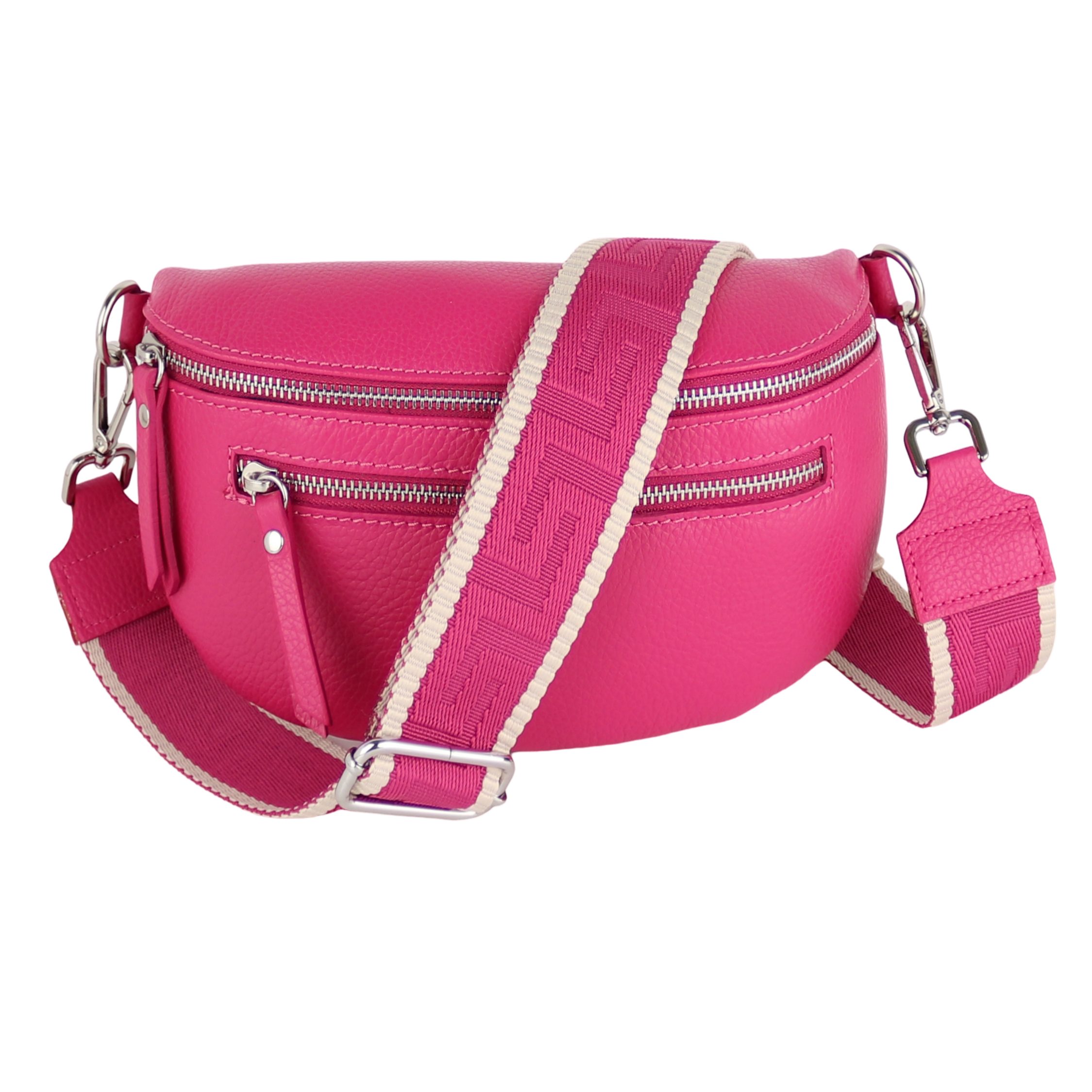 MIRROSI Bauchtasche Damen, Echtleder, Leder, Made in Italy, Umhängetasche, Brusttasche, (Schultertasche für jeden Anlass (1 Tasche & 2 Gurt), Mit zwei Reißverschlüssen, (ca.27x14x8cm), Crossbody Bag, gemusterten& verstellbaren Schulterriemen