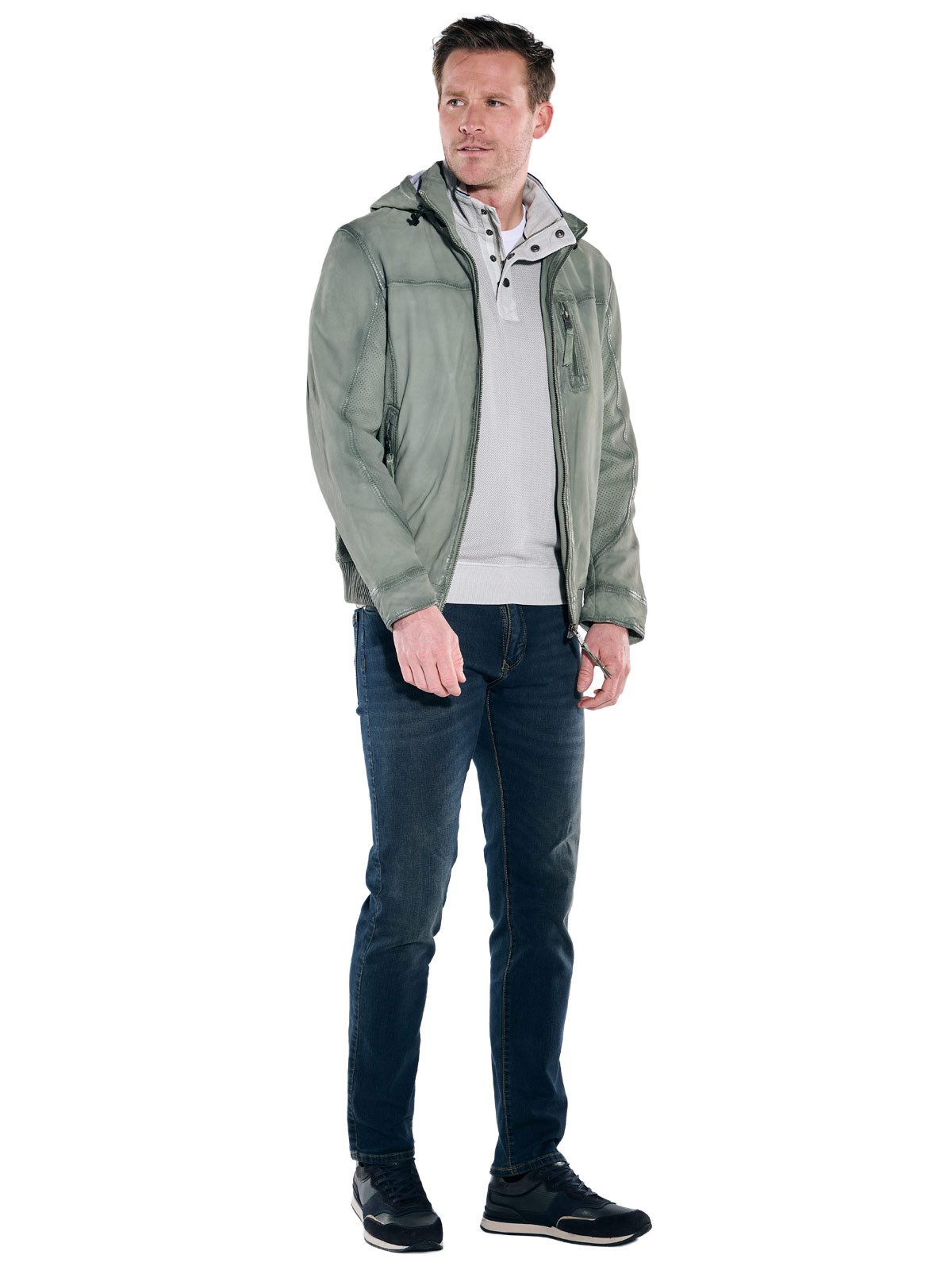 Engbers Lederjacke Herren Lederjacke mit abnehmbarer Kapuze, Hellgruen