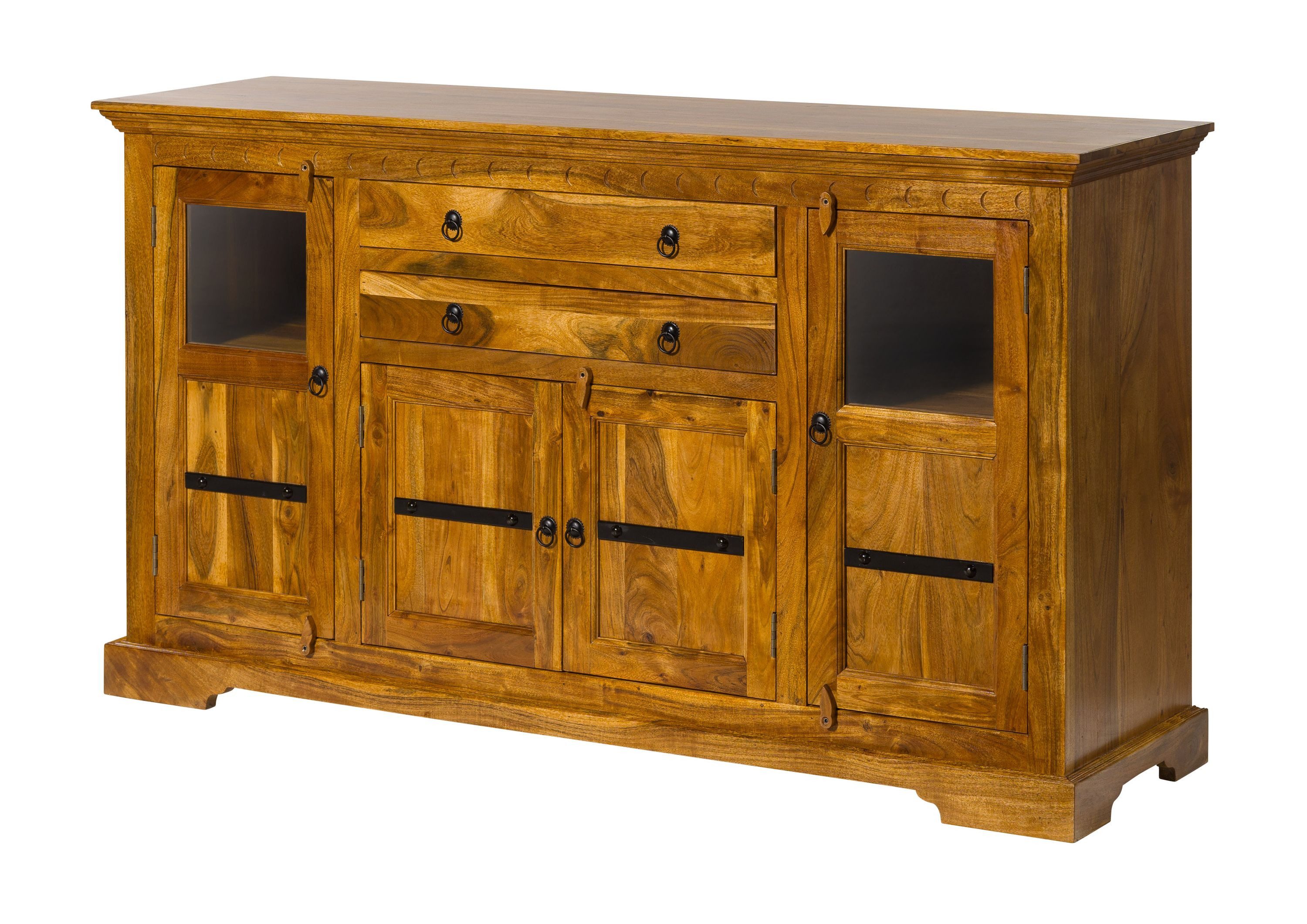 Massivmoebel24 Sideboard OXFORD Akazie Massivholz hellbraun (Massivholz montiert 116 kg OXFORD #0453), Akazie 181x50x100 cm (BxTxH) hellbraun lackiert