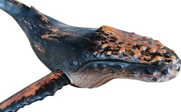 MichaelNoll Dekofigur Wal Walfisch Fisch Dekofigur Skulptur Statue Polyresin Modern - Maritime Deko für Wohnung in Holz-Optik - Dekoration für Wohnzimmer, Schlafzimmer oder Badezimmer - XXL 87,5x52x22,9 cm