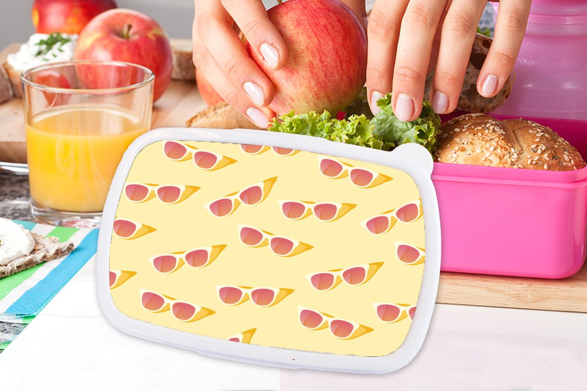 MuchoWow Lunchbox Sonnenbrille - Sommer für - Kunststoff Snackbox, Mädchen, rosa Pastell, (2-tlg), Brotdose Kunststoff, Erwachsene, Kinder, Brotbox