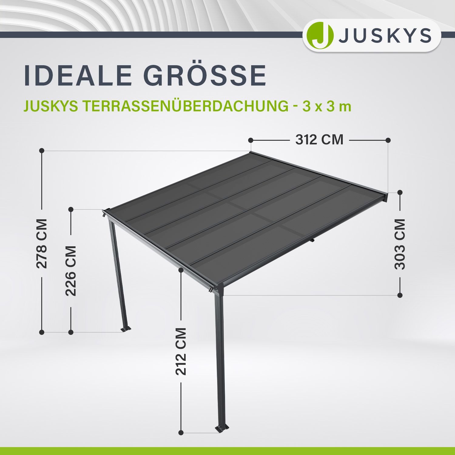 Juskys Terrassendach Borneo, 3x3 m, Regen- günstig online kaufen
