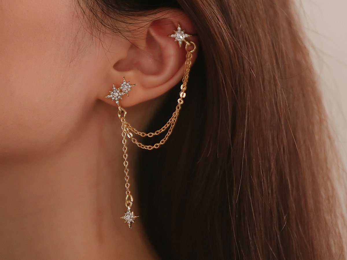 Eyecatcher Paar Ohrstecker Ketten Ohrstecker Drop Chain. Ohrring mit Kette. günstig online kaufen