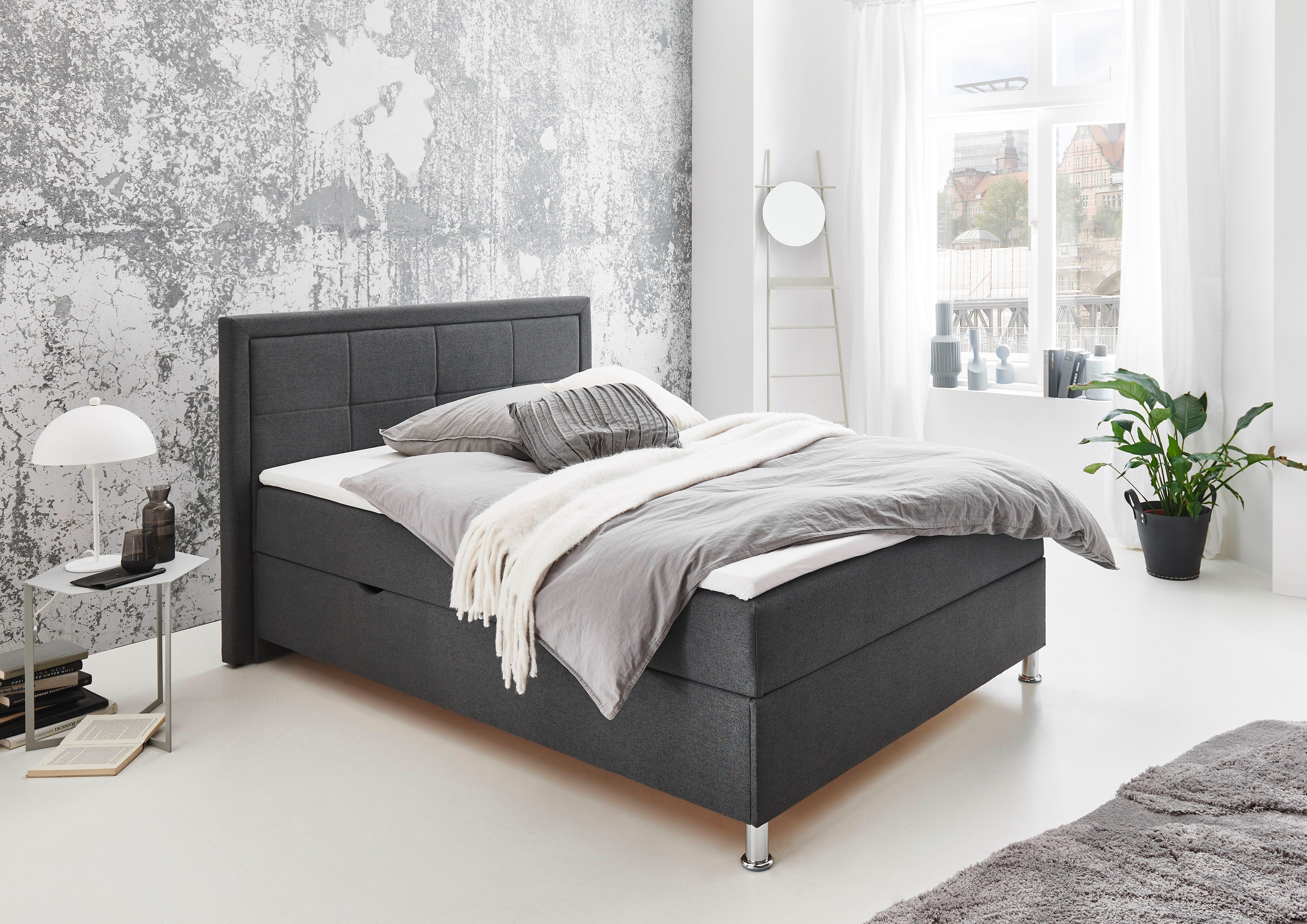 Home affaire Boxbett Fergus inkl. Bettkasten und Topper, Breite 120cm, mit Metallfuß in Chromoptik
