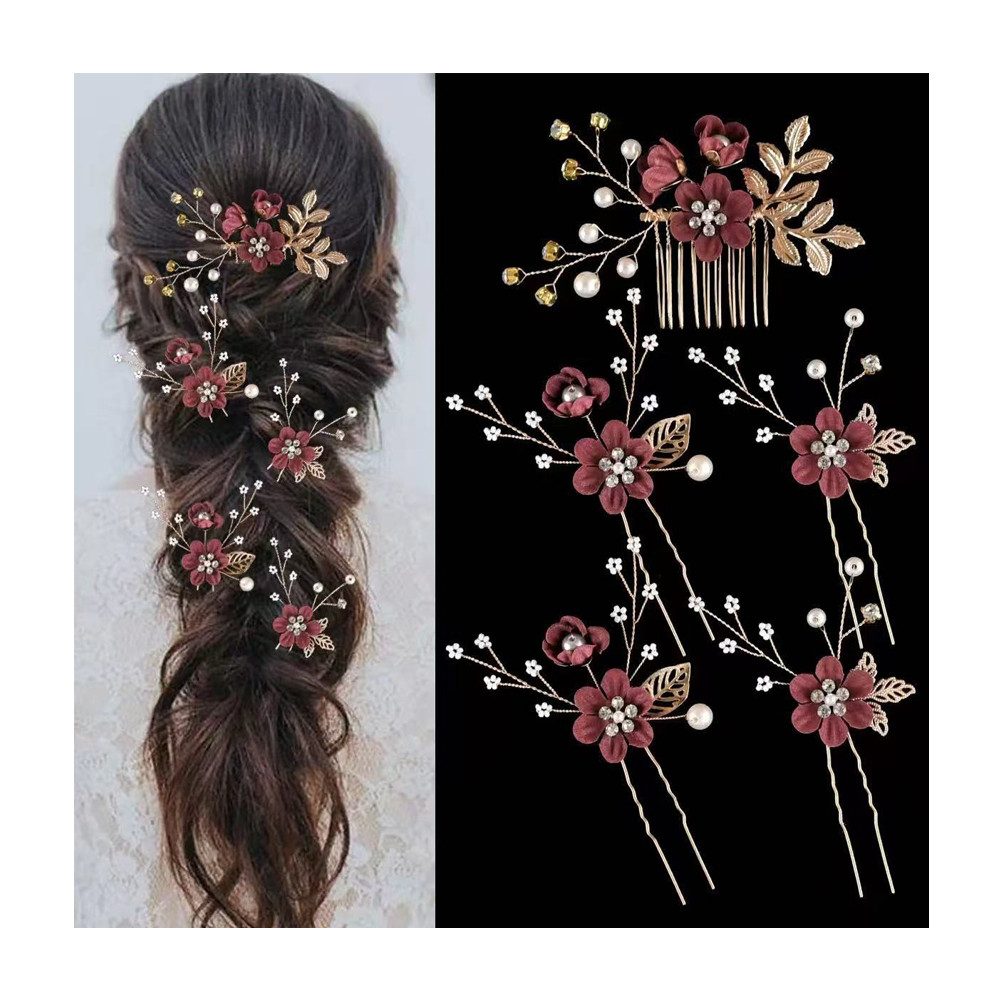 Bomiclss Haarspange 5 Stück Braut Haarnadeln Hochzeit mit Kristall & Perlen, Hochzeit Haarnadeln, Blumen Perlen Braut Haarschmuck