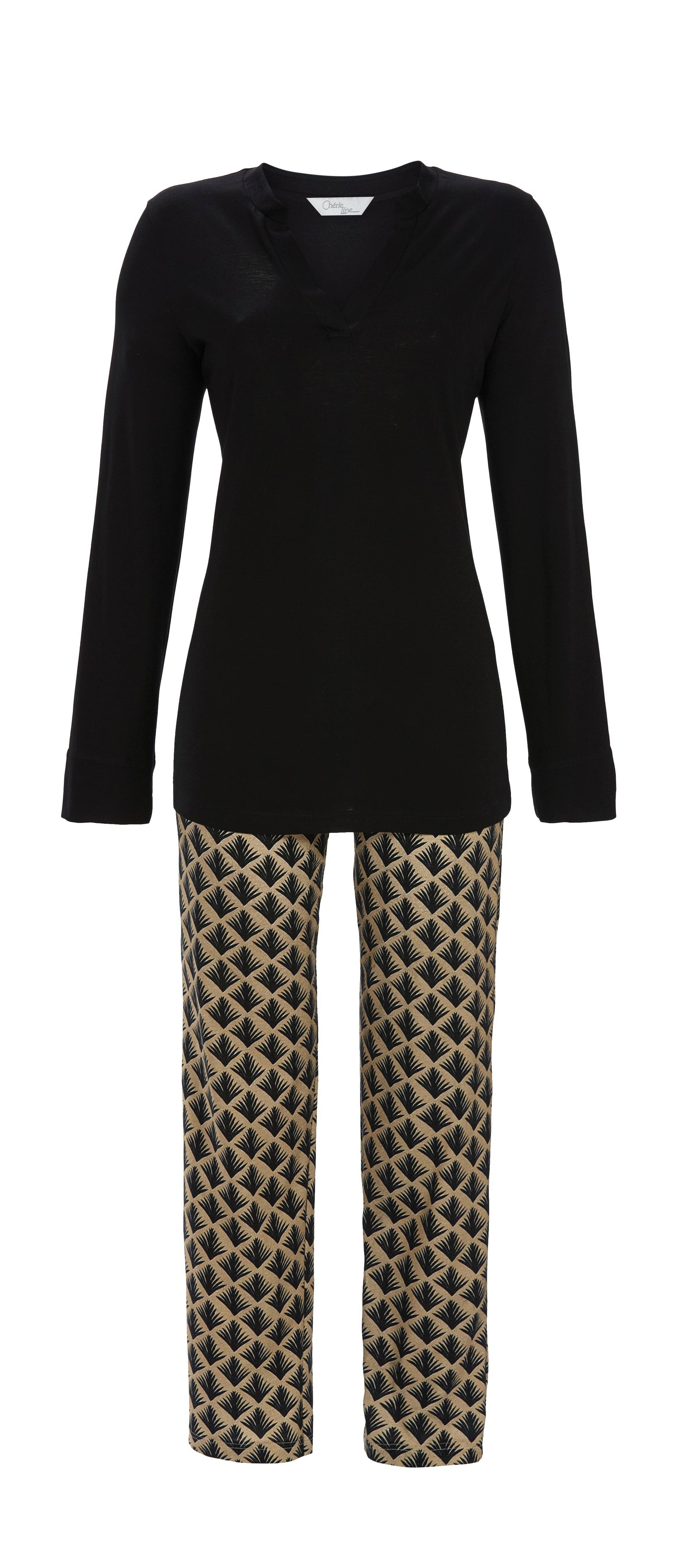 Chérie Line Pyjama mit V-Ausschnitt und gemusterter Hose günstig online kaufen