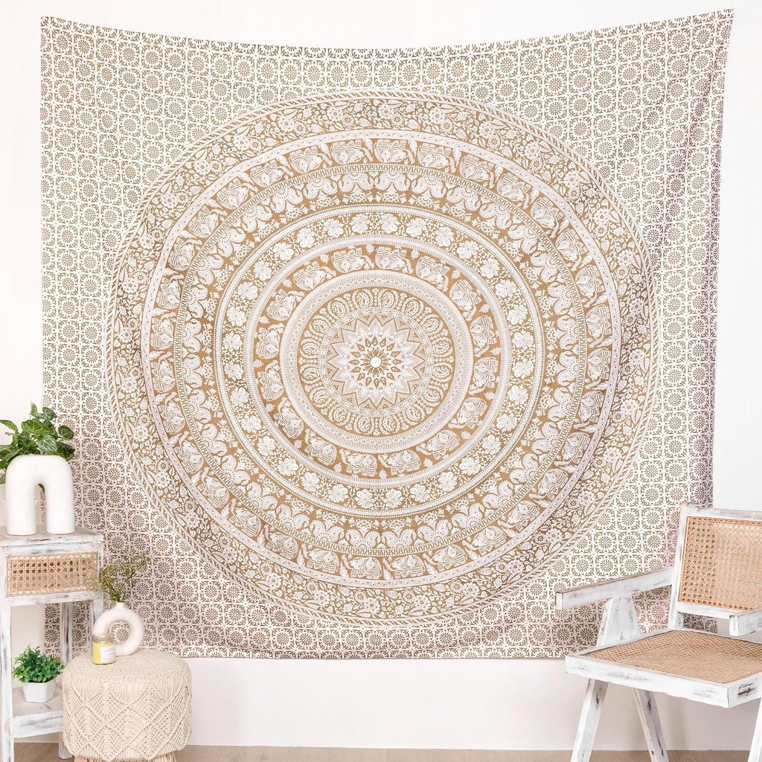 LuxusKollektion Wandteppich Wandteppich Mandala Baumwolle Boho Golden 152.4L x 127B cm