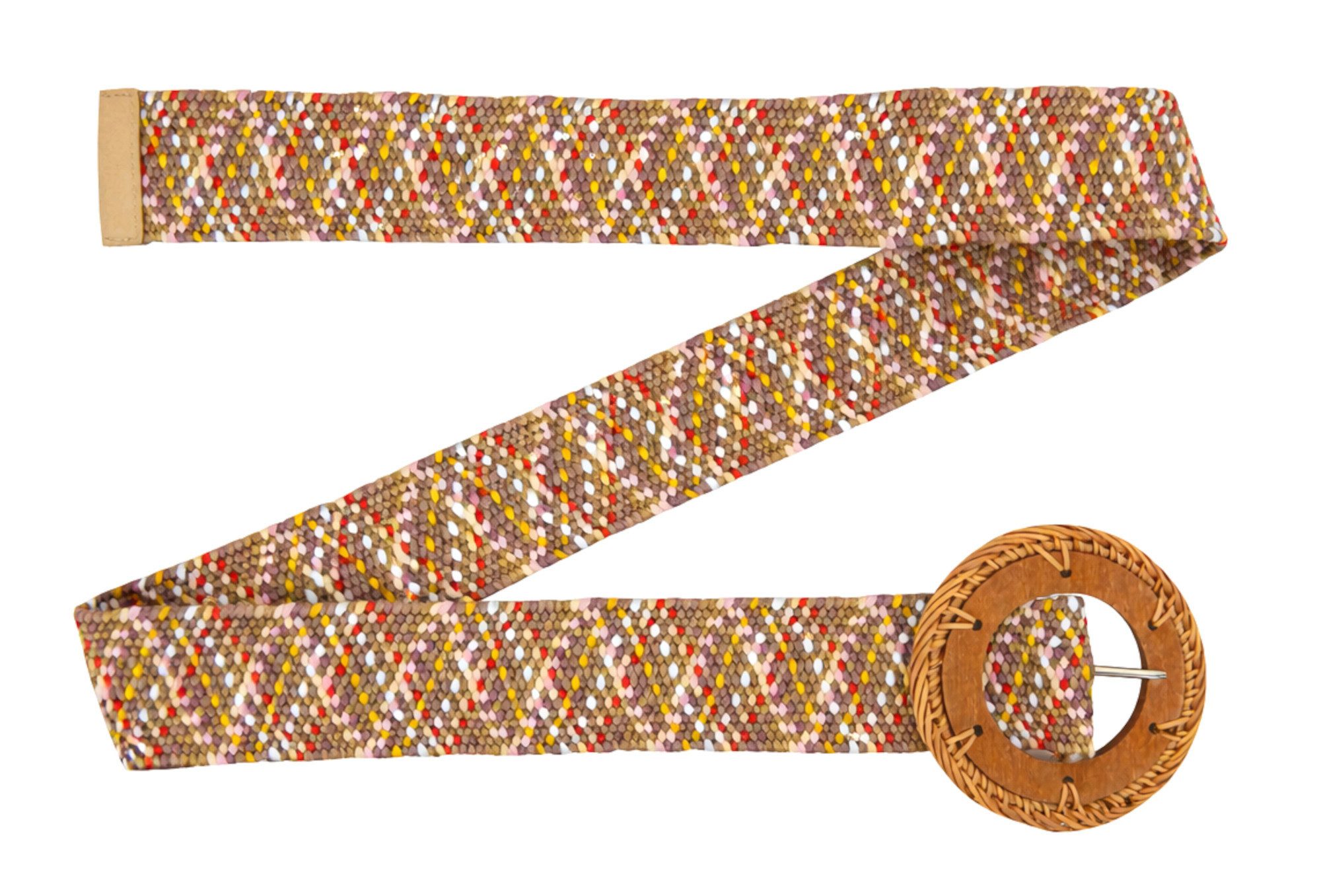 Ella Jonte Flechtgürtel Boho-Taillengürtel mit großer runder Holz-Bast-Schnalle