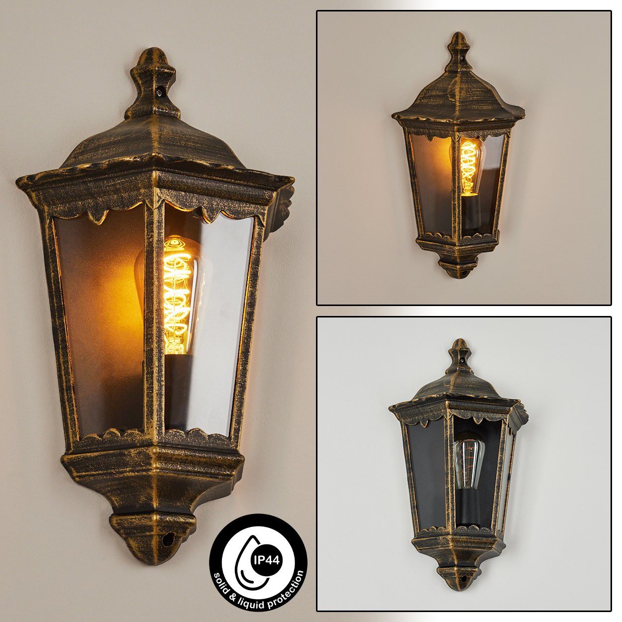 hofstein Außen-Wandleuchte »Viano« Wandlampe in antikem Look aus Metall/Glas in Braun-Gold/Klar, ohne Leuchtmittel, Wandleuchte m. E27, Außenleuchte