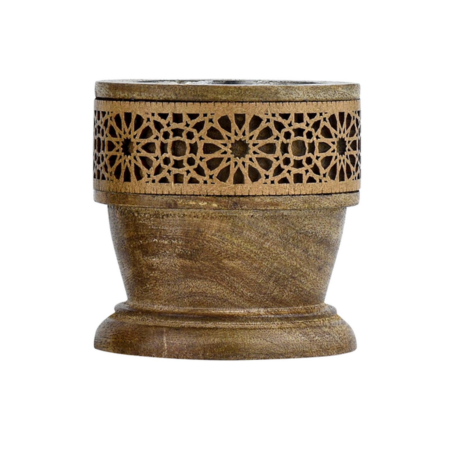 Marrakesch Orient & Mediterran Interior Teelichthalter Boho Holz-Kerzenleuchter Ghada modern aus Mangoholz in Braun 7,5 cm (1 St), Handarbeit