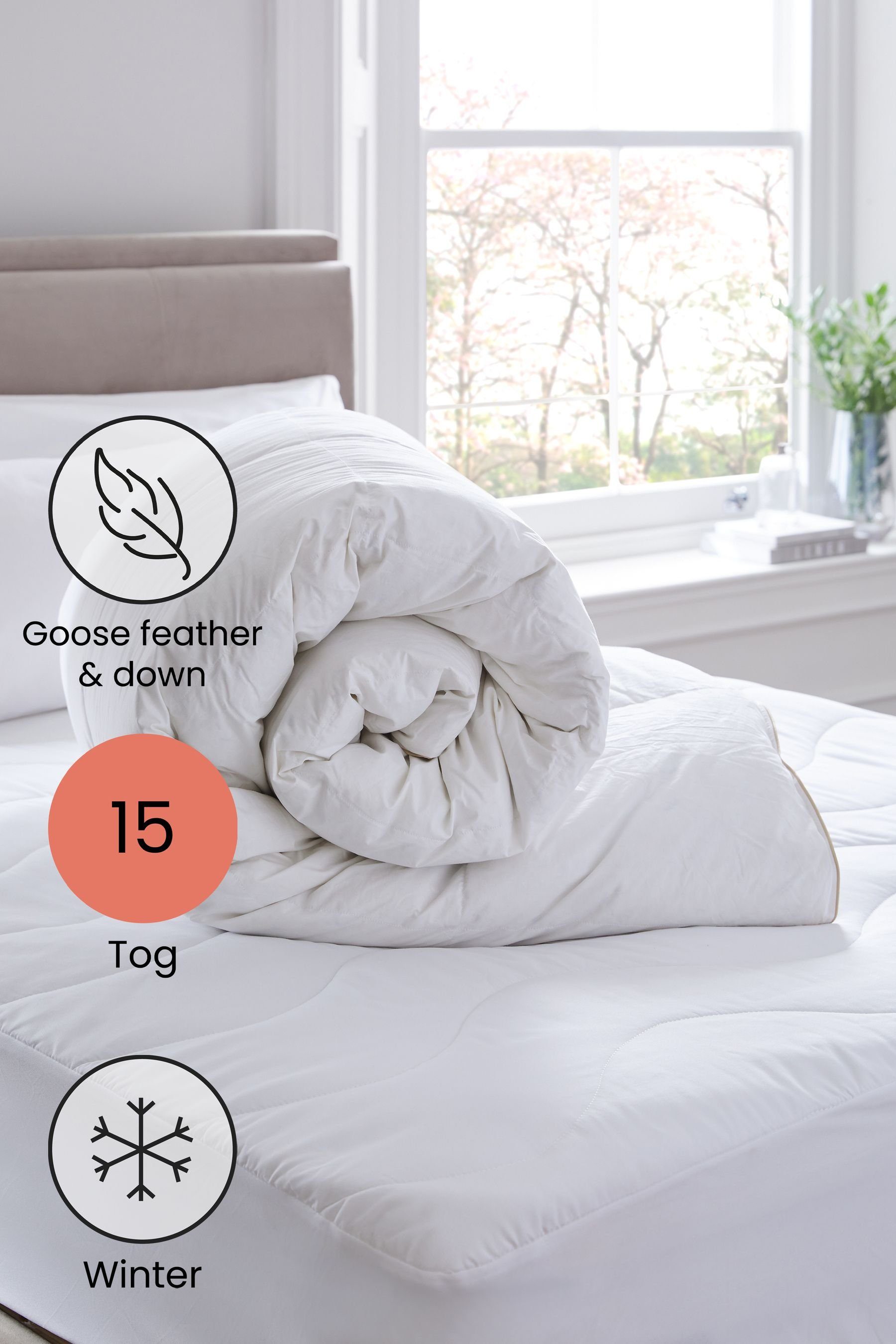 Next Federbettdecke 15 Tog Bettdecke aus Gänsefedern und Daunen, Füllung: Obermaterial: 100 % Baumwolle. Füllung: 90 % Gänsefedern*, 10 % Gänsedaunen* * Enthält nicht-textile Elemente tierischen Ursprungs.