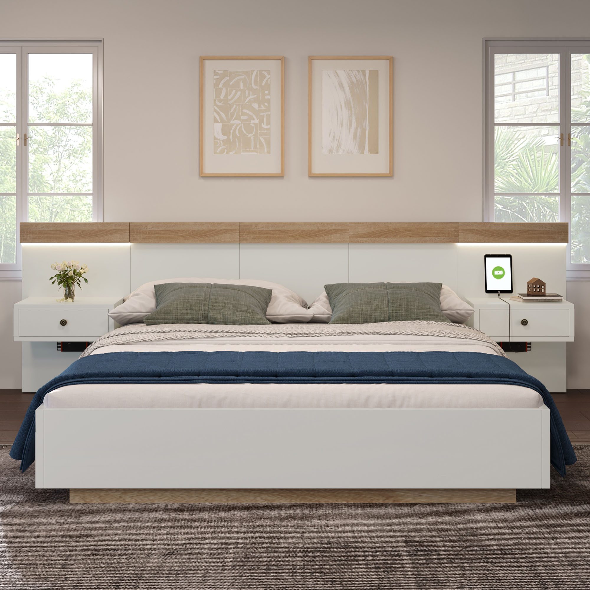 MODFU Massivholzbett Nachttisch mit LEDs im günstig online kaufen