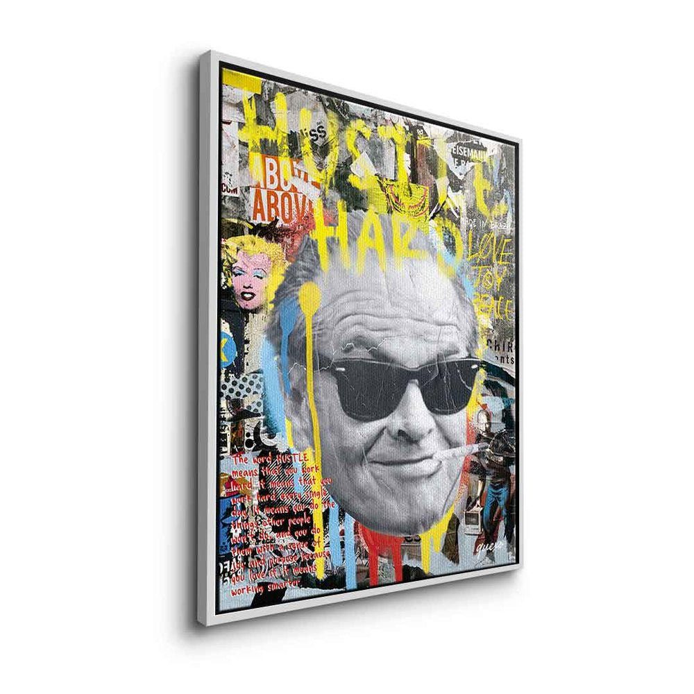 Jack Streetart Leinwandbild Collage Pop Nicholson Hard DOTCOMCANVAS® schwarzer Leinwandbild, Rahmen Hustle Art