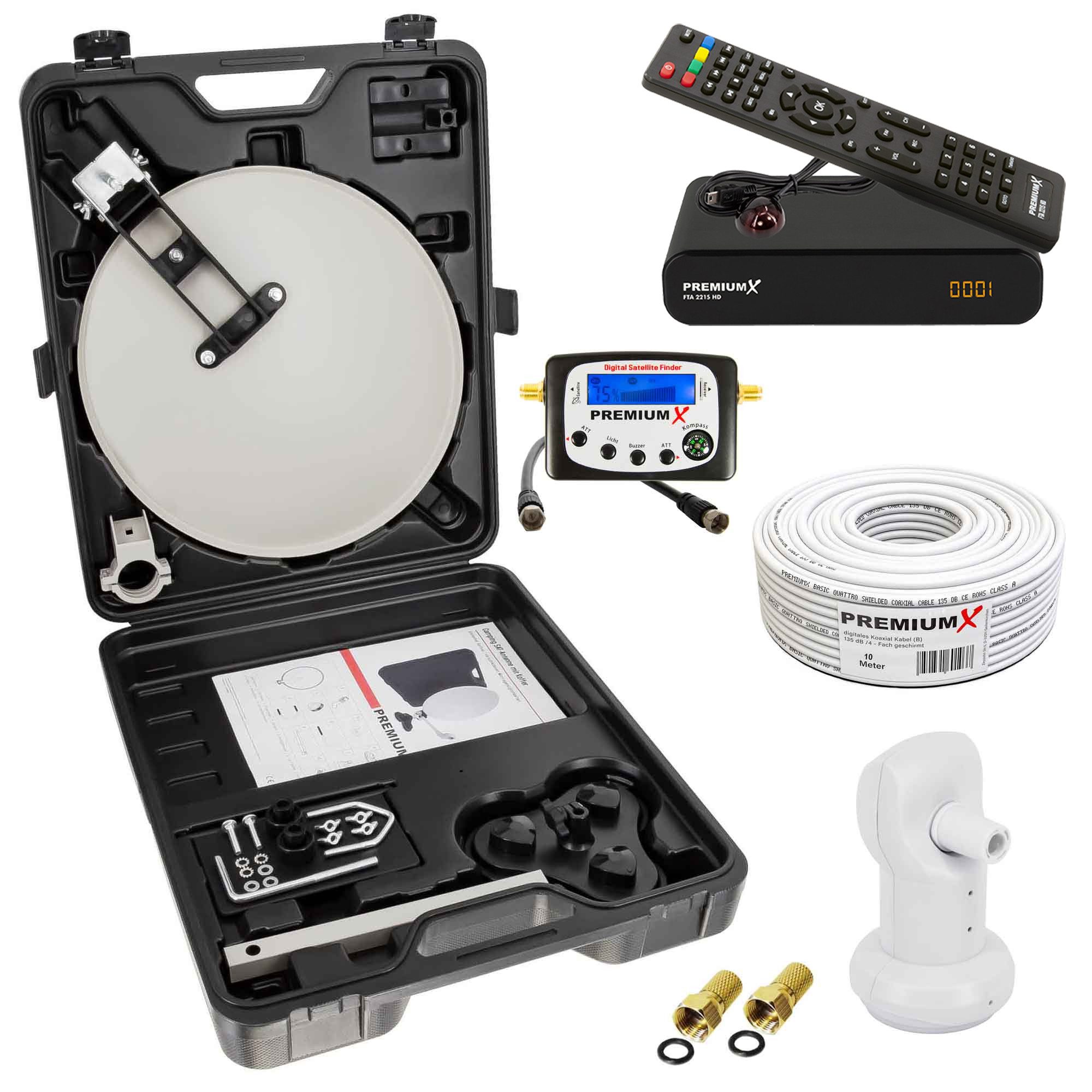 Camping SAT Anlage TV Receiver Satelliten-Finder LNB Kabel im Koffer SAT-Antenne