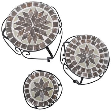 Raburg Beistelltisch Mosaik-Blumenhocker MAYLA in BLAU-GRAU-MINT, Metallgestell (3er-Set, rund), Höhe 25 & 30,5 & 35 cm, Durchmesser 20 & 25 & 30 cm