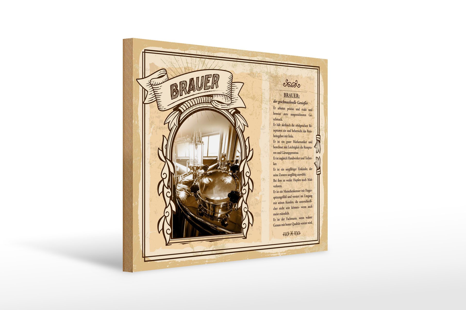 Femer GmbH Holzbild Berufe 40x30cm Brauer geschmackvoller Genießer, Beruf Arbeit (1 St), Glatte Holzfaserplatte (MDF), vorn beschichtet