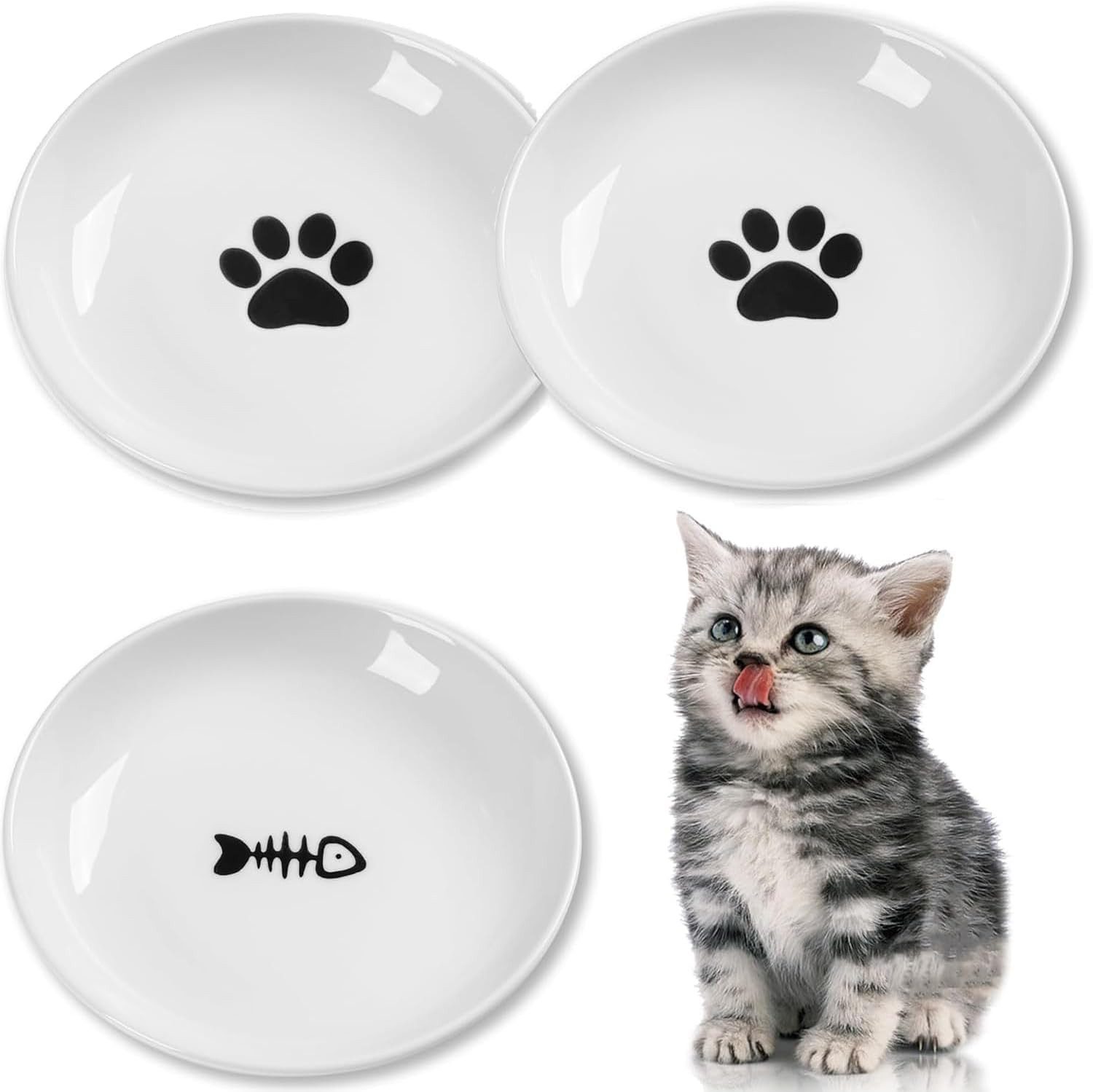 FOUORTUNATE-BEE Futternapf 3er Set Katzennapf Katzen Flach mit rutschfestem Silikonboden, Keramik, für Perser & Flachgesichter Spülmaschinenfest Hygienisch