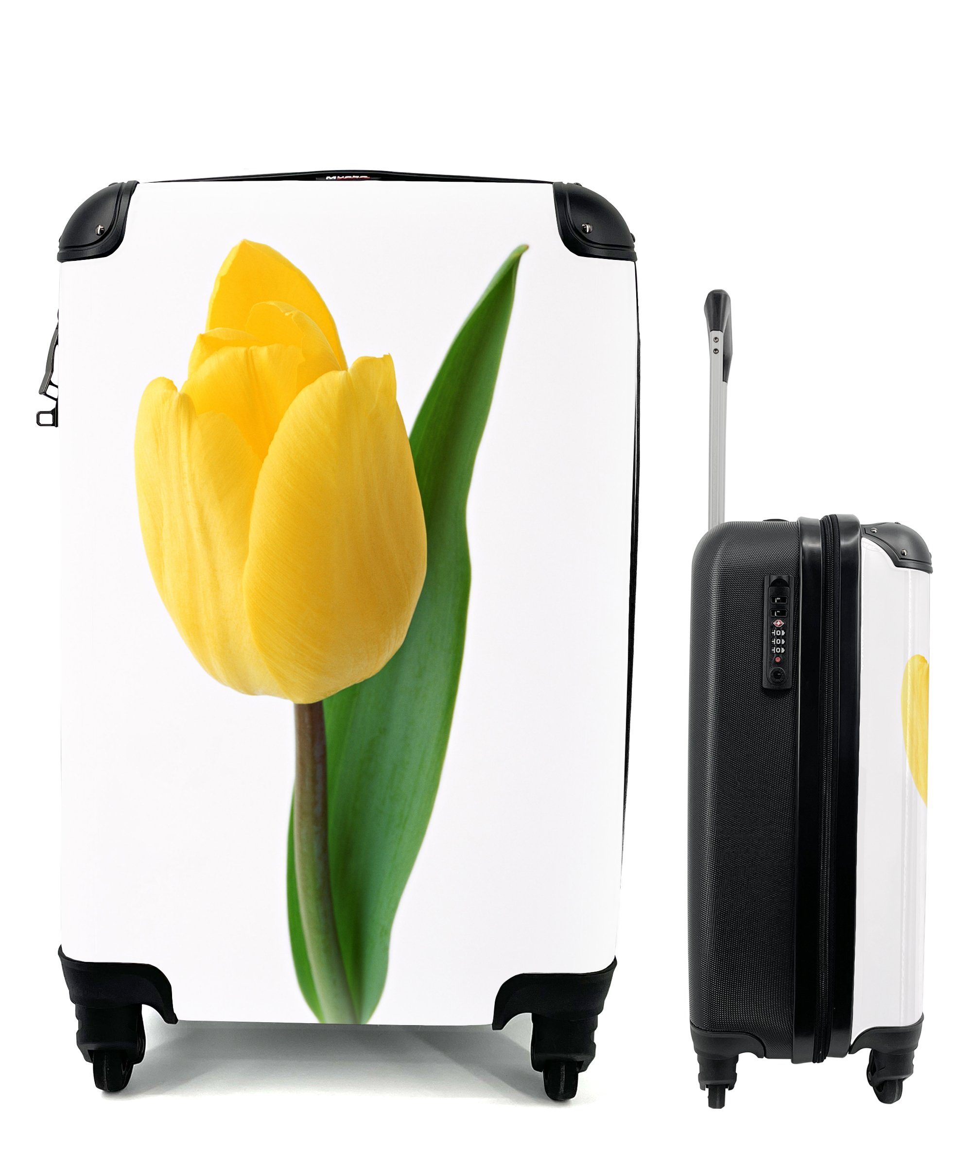 MuchoWow Handgepäckkoffer Gelbe Tulpe vor einem weißen Hintergrund, 4 Rollen, Reisetasche mit rollen, Handgepäck für Ferien, Trolley, Reisekoffer