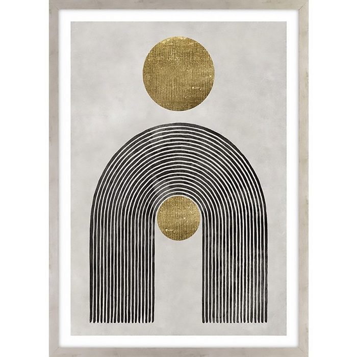 Cosy Home Ideas Bild mit Rahmen Wandbild geometrisch Zen Stil gold Kugel abstrakt Bild mit Rahmen 2 Kugeln gold farbig Kunstdruck beschichtet - ohne Glas