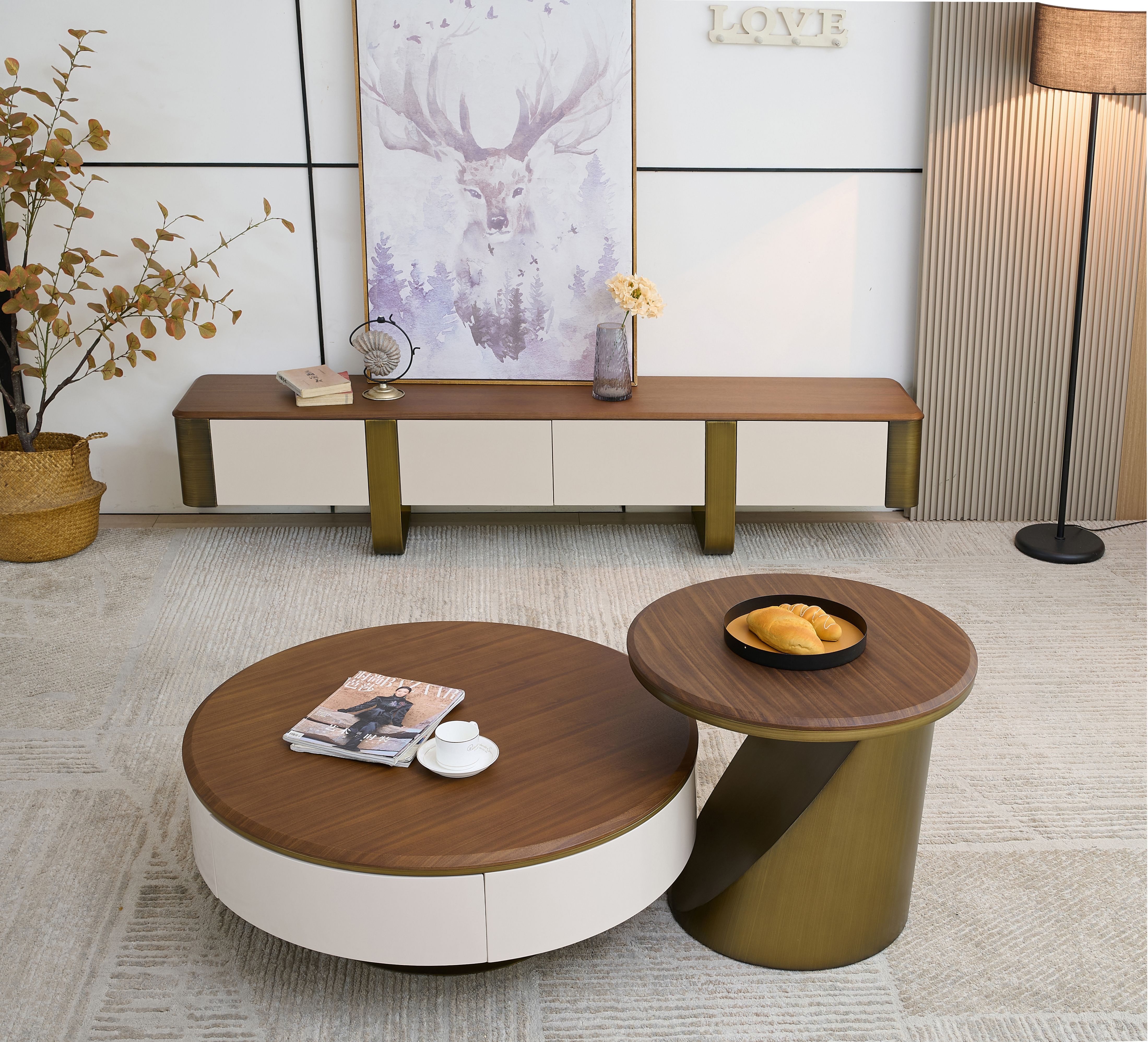 alesvelt Couchtisch edler Beistelltisch weiße Marmor Design 2er Set 90cm Wohnzimmertisch (2er Set), 90cm große Ablagefläche mit Schubladen