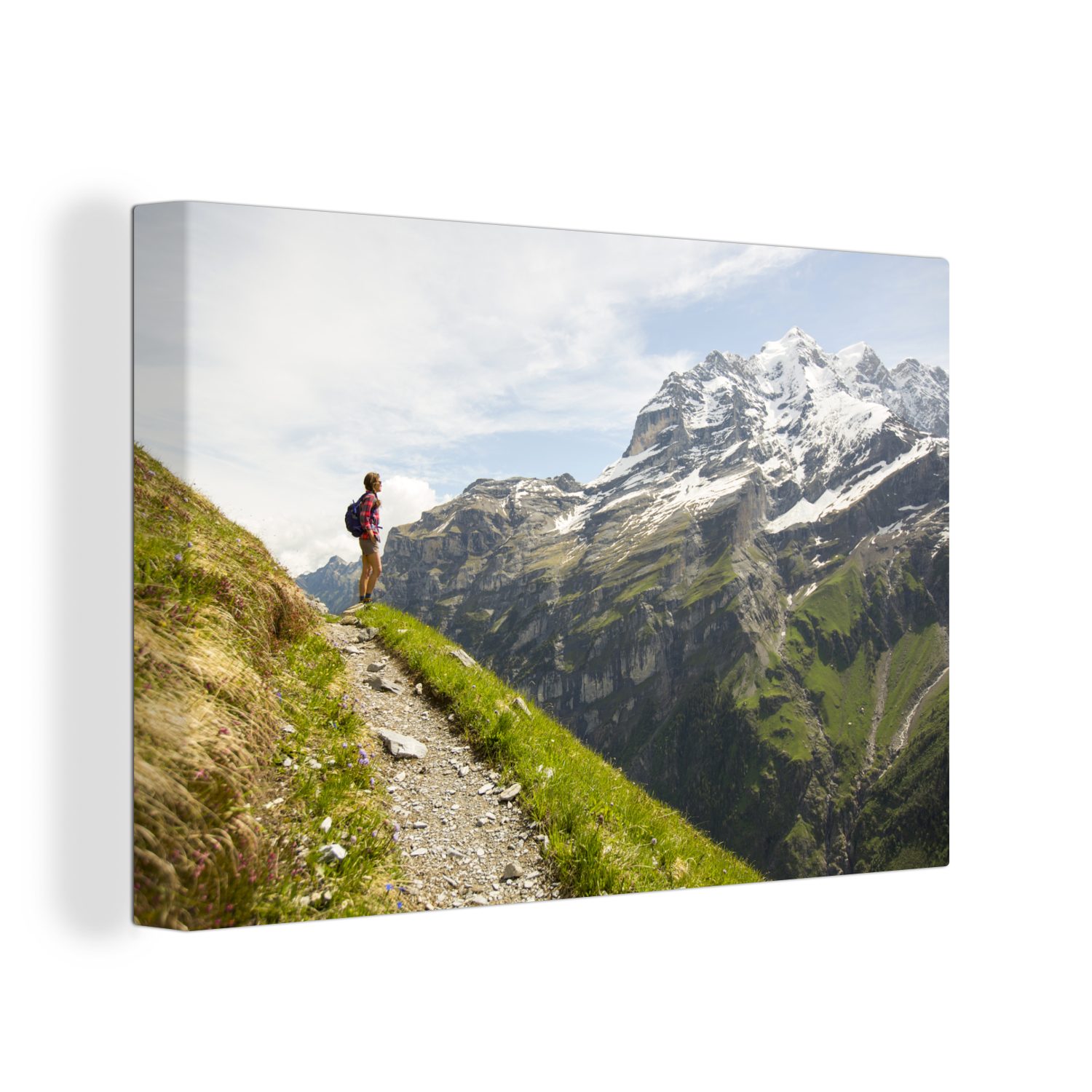 OneMillionCanvasses® Leinwandbild Wandern in den Bergen einer Schweizer Landschaft, (1 St), Wandbild Leinwandbilder, Aufhängefertig, Wanddeko, 30x20 cm