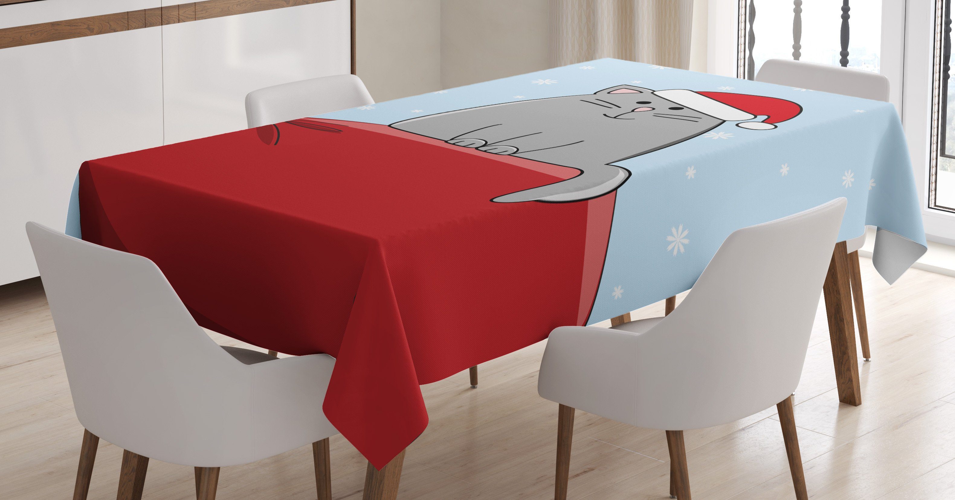 Abakuhaus Tischdecke Farbfest Waschbar Für den Außen Bereich geeignet Klare Farben, Weihnachten Katze auf Voll Santa Sack | Tischdecken