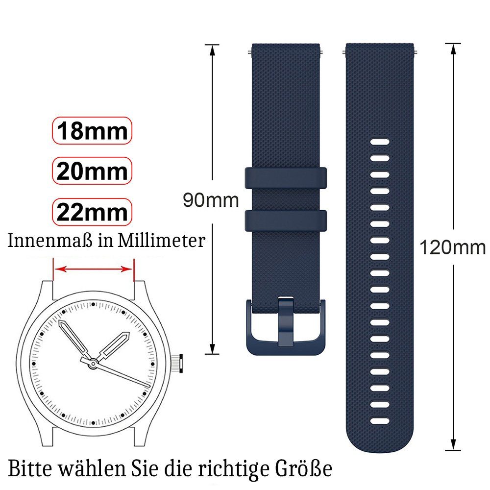 Farben, Watch/Garmin/Fossi Marineblau Silikonband BTTO Galaxy 18 Uhrenarmband mm/20 für Smartwatch-Armband Breiten, mm/22mm Samsung Watch/Huawei SmartWatch-Armband Wasserdicht 6