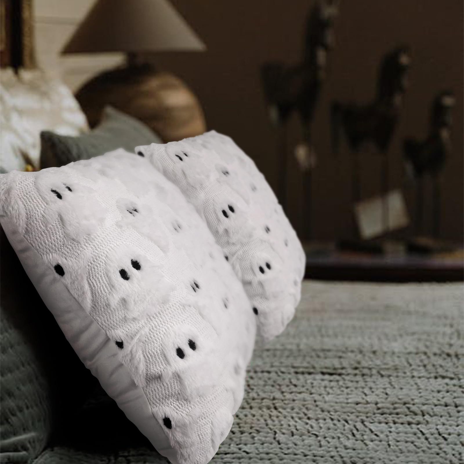 FOUORTUNATE-BEE Kissenbezüge Halloween Kissenbezüge 45x45 cm 2er Set Geist Motiv Deko, Herbst Kissenhüllen Geister Design für Sofa Bett Zimmer Dekor
