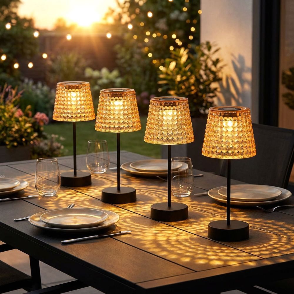 GLOBO LIGHTING LED Solarleuchte, LED-Leuchtmittel fest verbaut, Warmweiß, Außenlampe Solarlampe Tischleuchte LED Gartendeko Kristallleuchte 4x