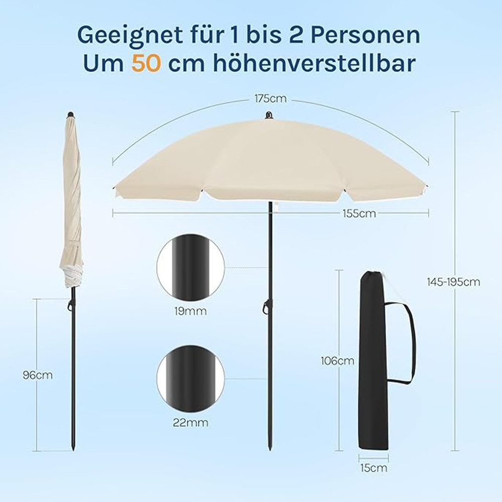 Woltu Sonnenschirm, UPF 50+, Balkonschirm φ135/155/175 cm, mit Tragetasche
