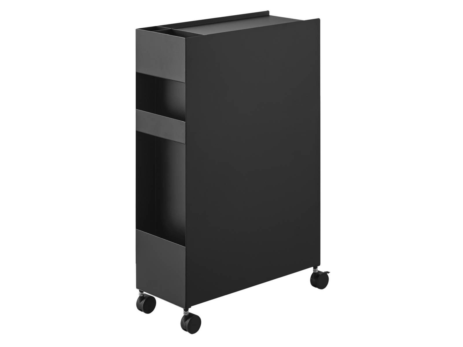 Yamazaki Regal Tower Aufbewahrungsregal 3 Körbe mit Rollen für Wohnzimmer Bad Büro, - 1-tlg., Nischenregal, 2 Fächer auf der Rückseite, Ablage Oberseite