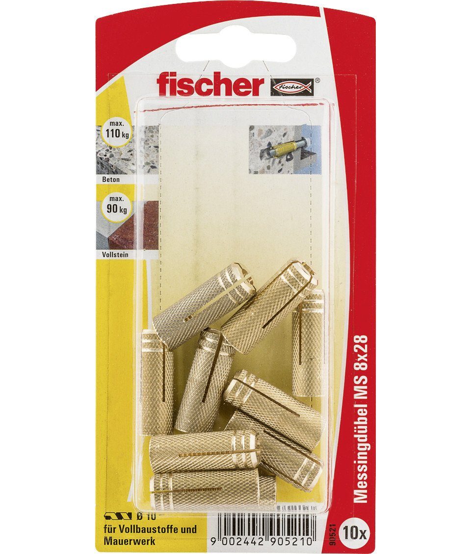 Schrauben- und Dübel-Set Fischer Messingdübel MS 8.0 x 28 mm - 10 Stück