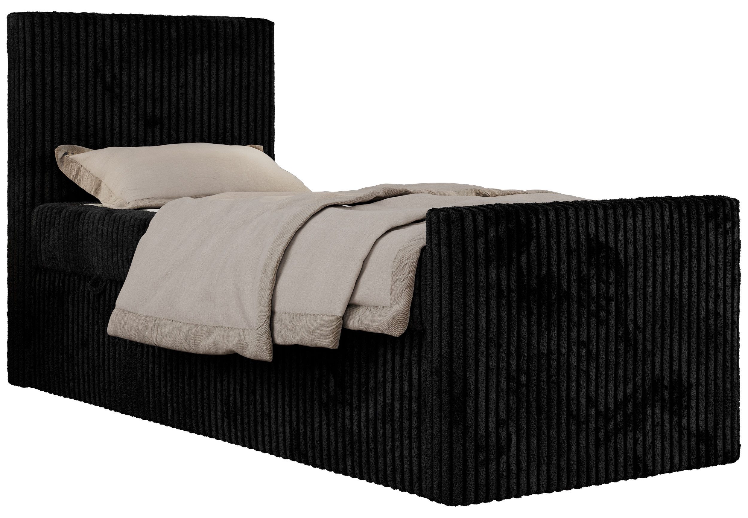 MKS MÖBEL Jugendbett TILIO DUO (Set, T30 Schaum, 7 Härtezonen, Multipocket Matratze), Einzelbett 90x200, hohe Kopfteil, Cordstoff, Bett mit Stauraum