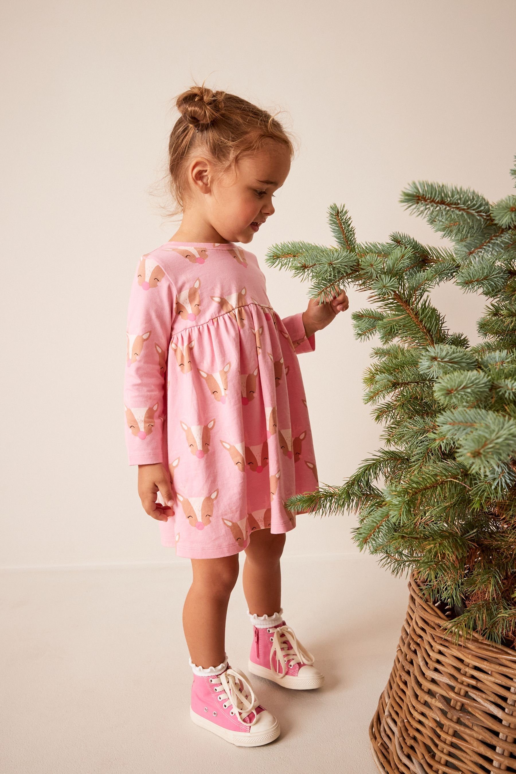 Pink (1-tlg) Weihnachtliches Jerseykleid Reindeer Jerseykleid Next