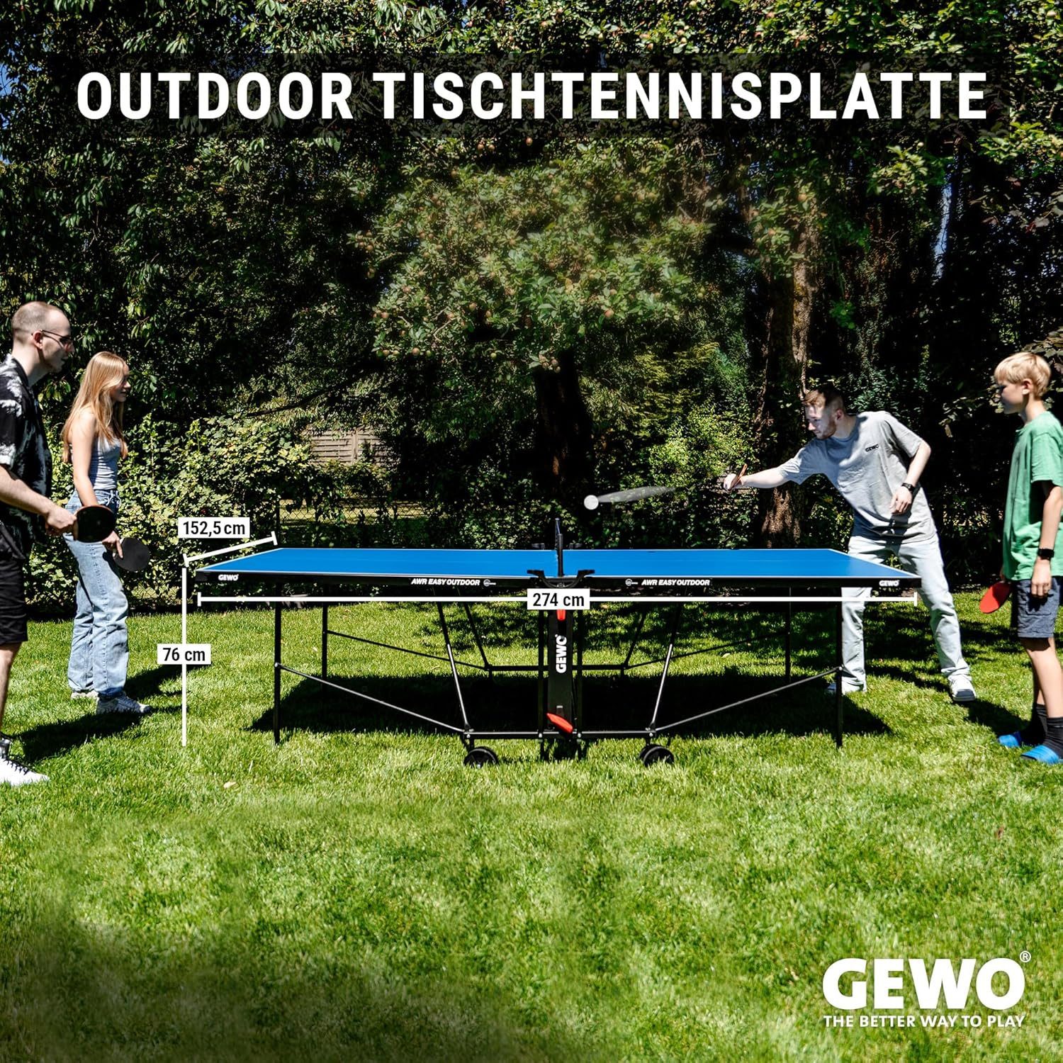 Gewo Tischtennisplatte Outdoor AWR Easy, Tischtennistisch klappbar, blau (1-tlg)