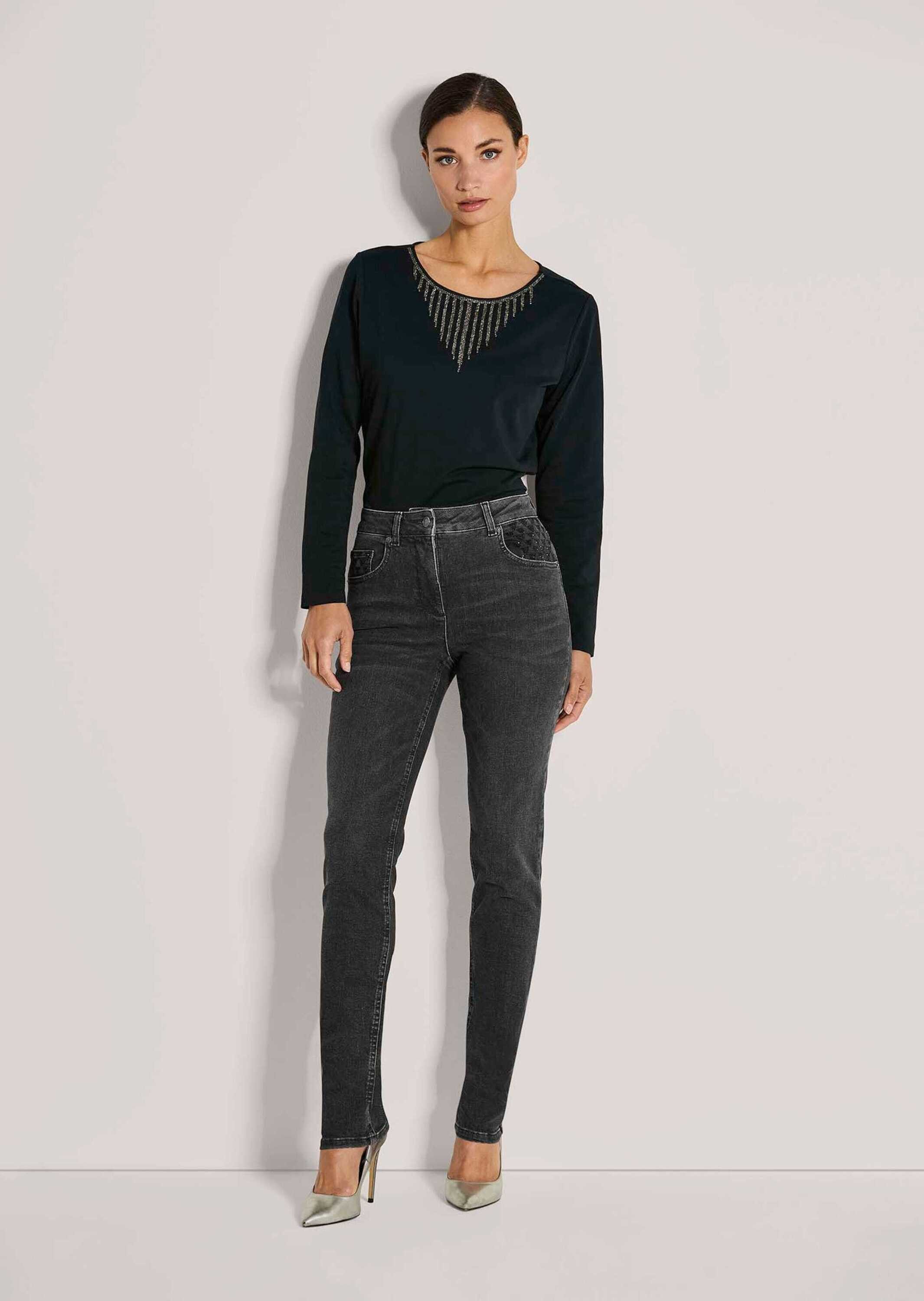 MADELEINE Gerade Jeans Glanzvolle Slim Fit Five-Pocket-Jeans Jeans mit Strass-Details und formschöner Bund, Glitzerakzente