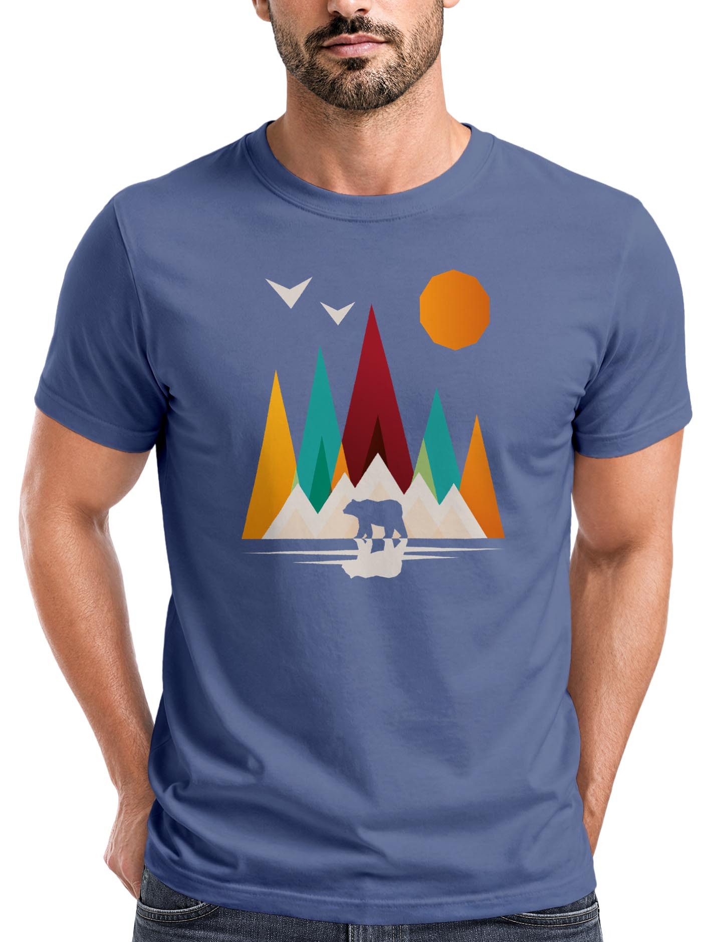 Print-Shirt Herren T-Shirt Berge Bär Natur Polygon Outdoor Printshirt Aufdruck