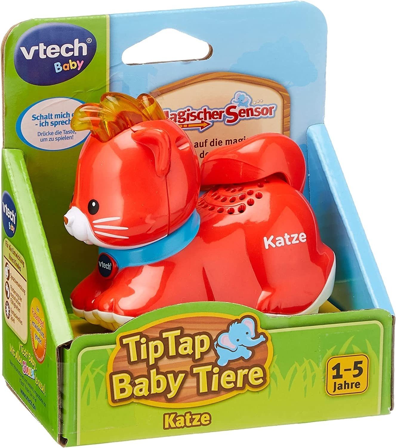 Vtech® Lernspielzeug VTech - Tip Tap Tiere - Katze, rot - Spricht themenbezogene Sätze, singt und macht lustige Geräusche