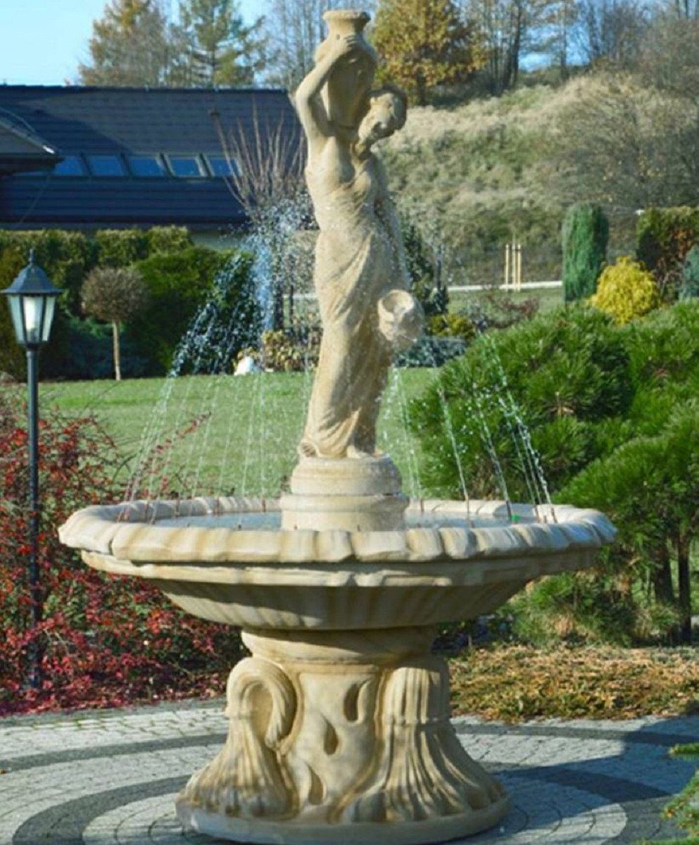 Casa cm 228 Springbrunnen Sandfarben - Prunkvoller Brunnen H. Jugendstil x Deko 155 Garten Accessoires Jugendstil - Ø Gartenbrunnen Barock - Gartendeko Padrino & Gartenbrunnen