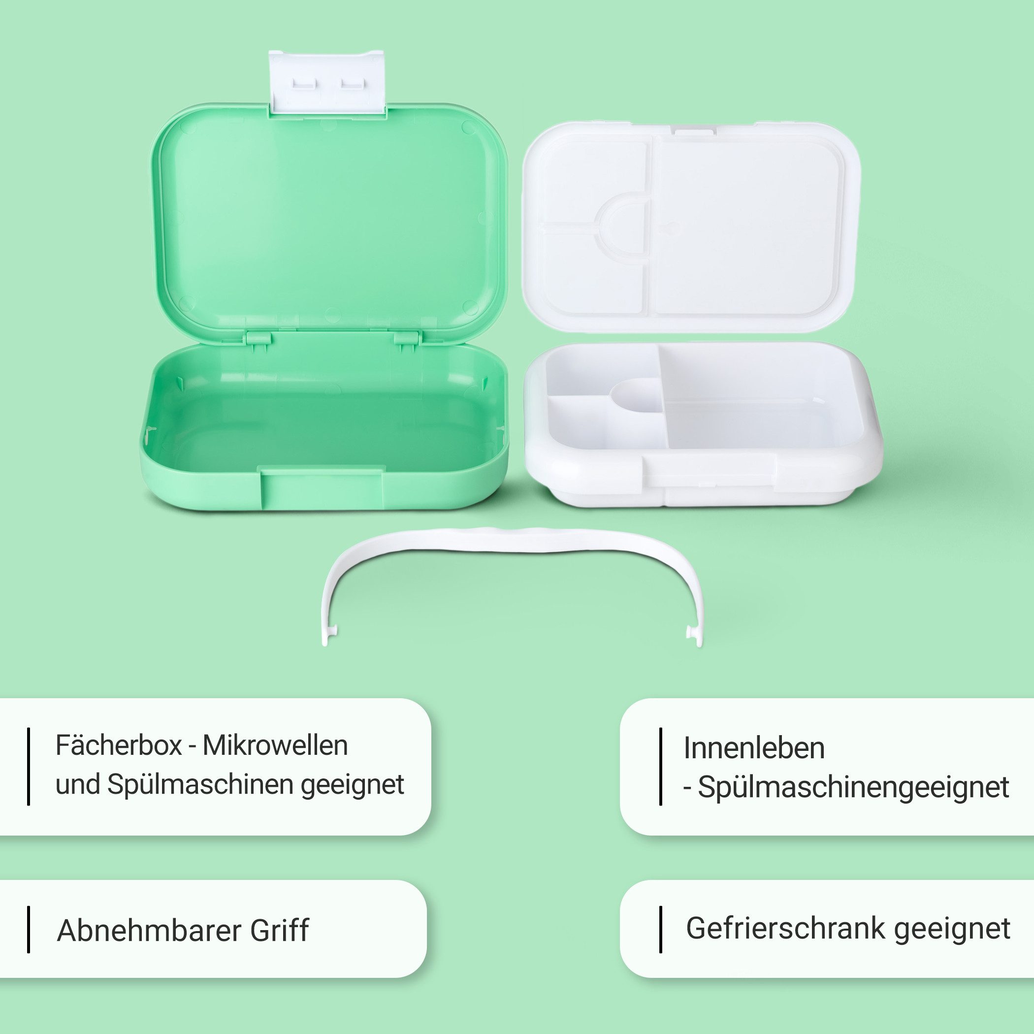 Vinsun Lunchbox Brotdose Kinder 4 Fächer - Auslaufsicher - Spülmaschinen geeignet, Kunststoff (PP Material), BPA frei, auslaufsicher, bruchsicher, Geruchs- und Geschmacksneutral