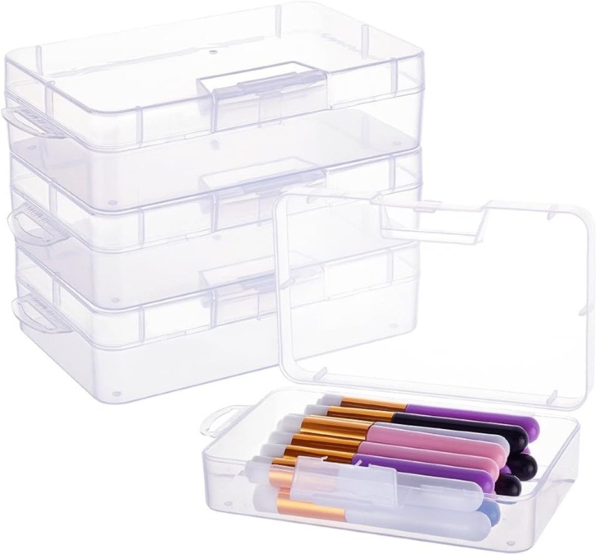Benecreat Aufbewahrungsdose 4er Set Kunststoff-Aufbewahrungsboxen 16 x 9 x 4 cm mit Klappdeckel (4-teiliges Set Kunststoff-Aufbewahrungsboxen mit Scharnierdeckel, 4 St., 4 Boxen, jeweils ca. 16 x 9 x 4 cm), Transparent, platzsparend, robust, mit Klappdeck