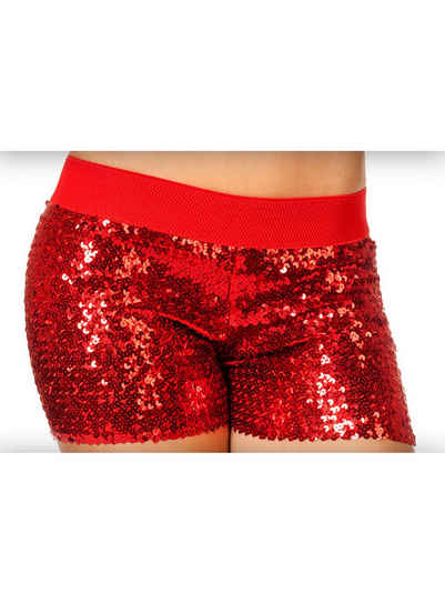 Metamorph Kostüm Pailletten Hotpants rot, Elastische Shorts mit Glitter-Effekt - ideal zum Kombinieren