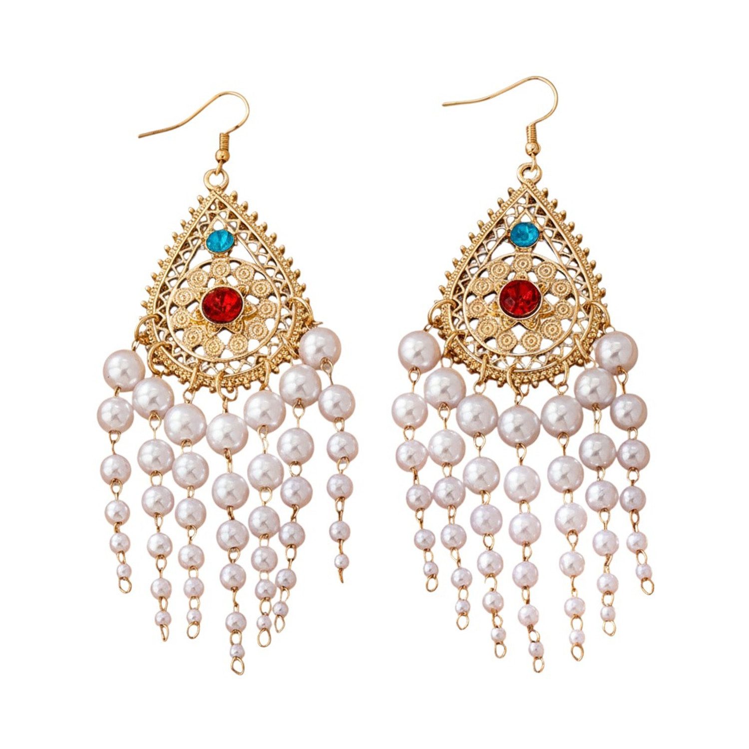 KARMA Perlenohrringe Lange Ohrringe Perlen Gold Weiß 10 cm (Damen, 2-tlg., Damenschmuck Ohrschmuck), Damenohrringe modern Ohrringe