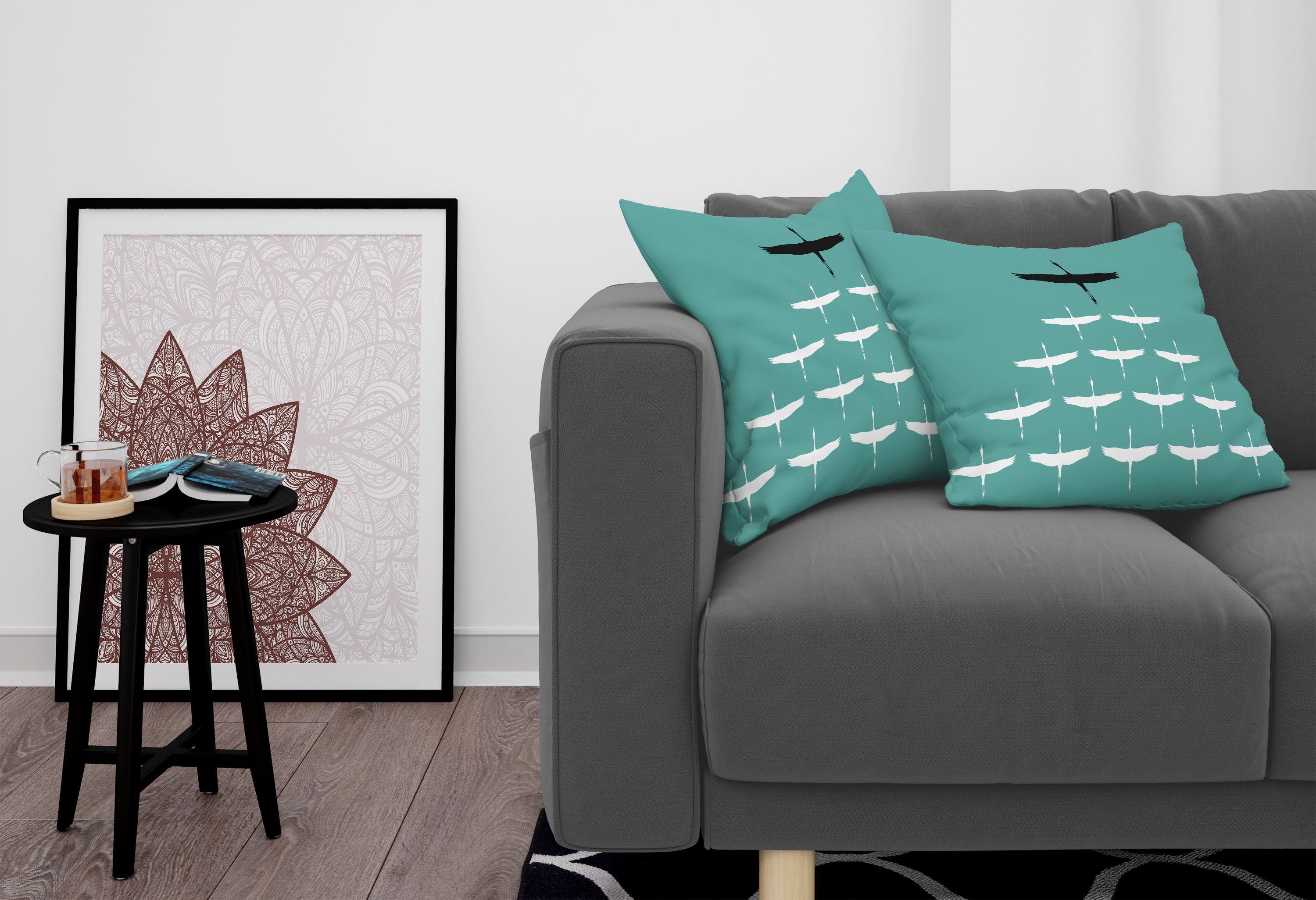 (2 Digitaldruck, Kissenbezüge Abakuhaus Doppelseitiger Vögel Accent Silhouetten Modern Storch Muster der Stück),