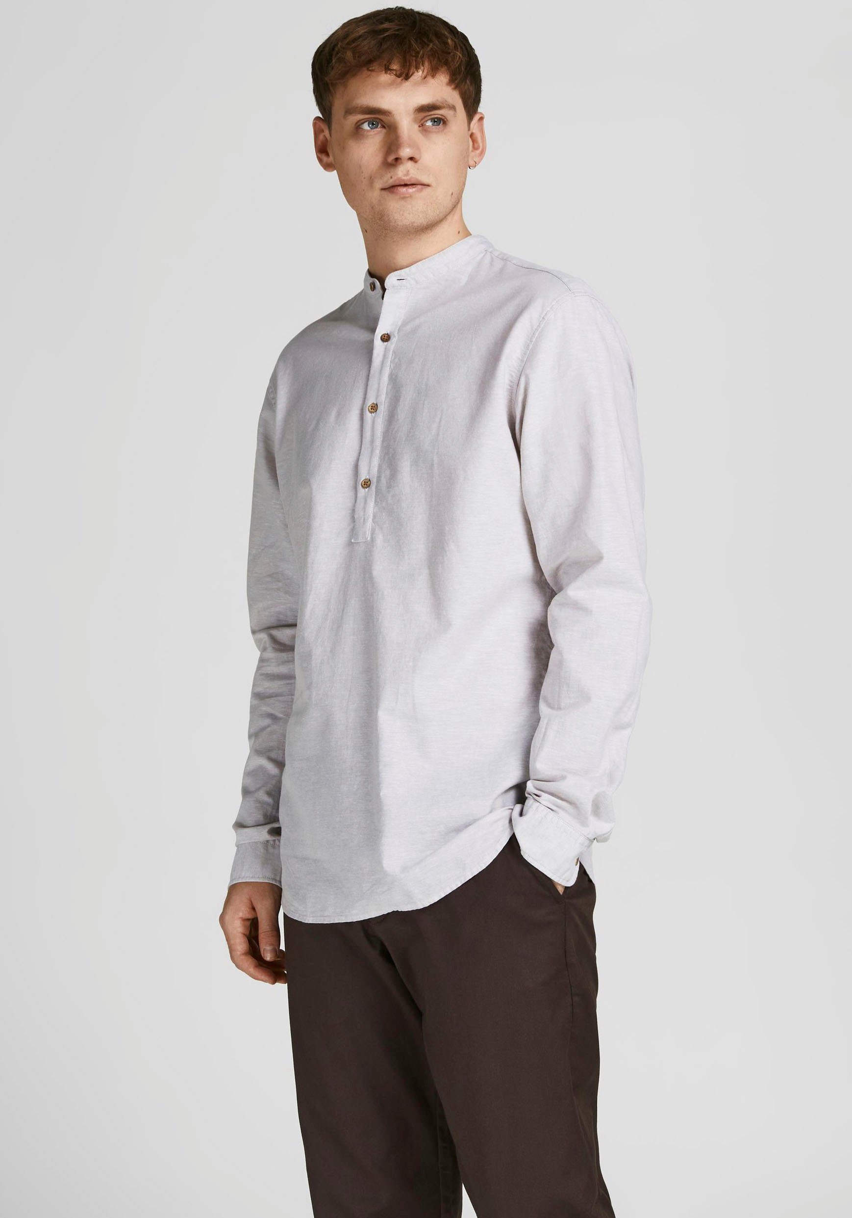 Jack & Jones Langarmhemd SUMMER HALF PLACKET SHIRT beige