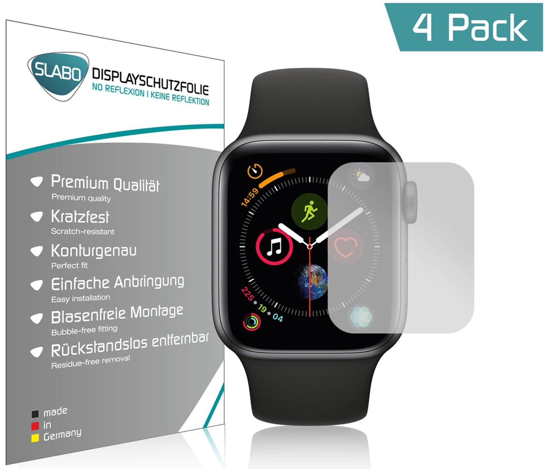 SLABO Schutzfolie 4x Displayschutzfolie No Reflexion, Apple Watch SE 40mm Series 4 40mm Series 5 40mm Series 6 40mm
