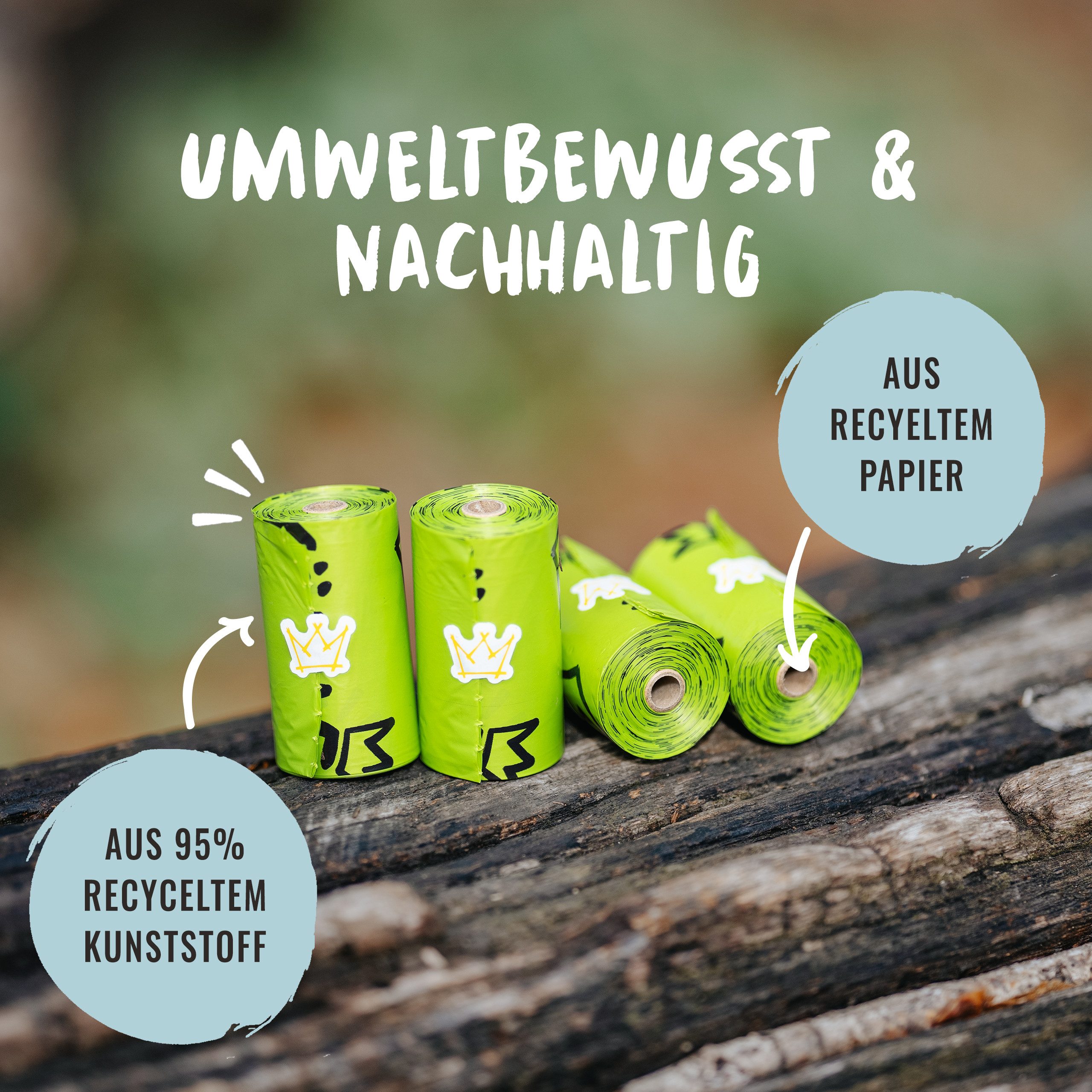 Rudelkönig Hundekotbeutel 300 Kotbeutel für Hunde aus recyceltem Kunststoff, Hundekotbeutel, Zubehör für Hunde, Extra starke Hundekotbeutel