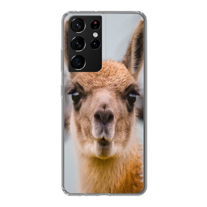 MuchoWow Handyhülle Lama - Selfie - Boom Phone Case Handyhülle Samsung Galaxy S21 Ultra Silikon Schutzhülle